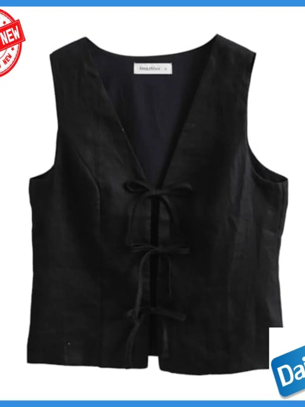Linen Sleeveless Crop Top Tie Front Vest Relaxed Fit X-Large
